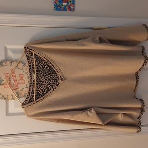 Pol 2 XL womens top beige lined with leopard print